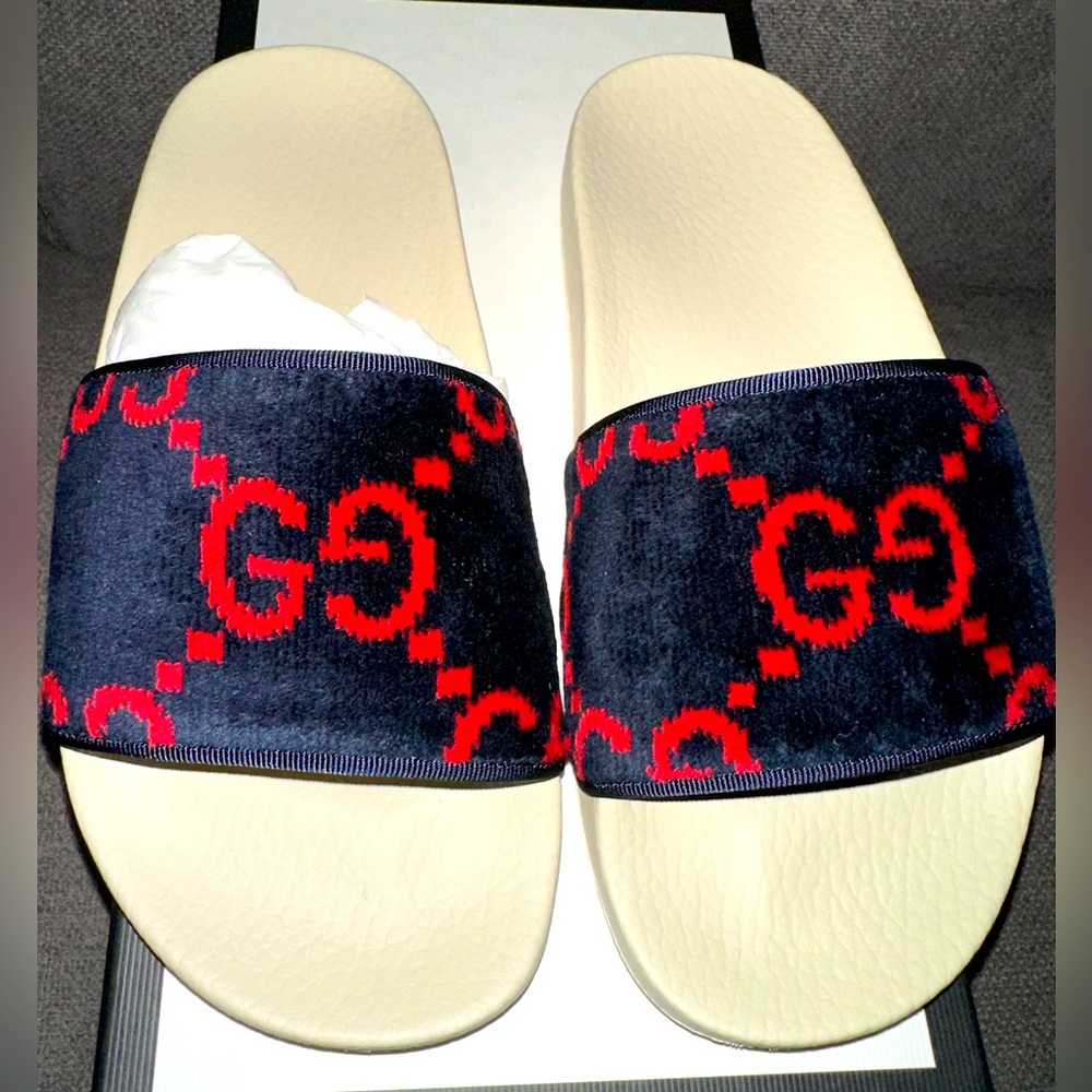 New Gucci Terry Cloth GG Slides Women Size 36 US 6